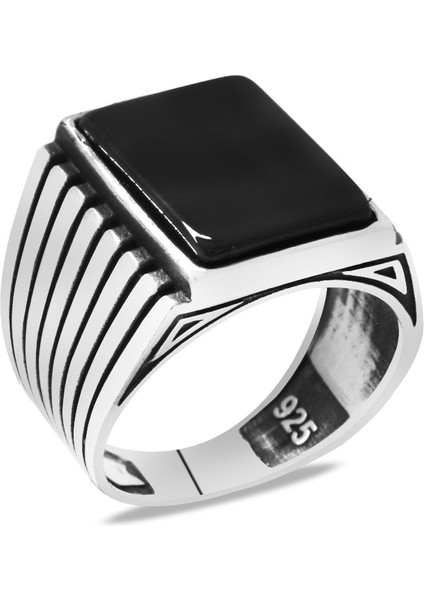 Oniks Taşlı Elegance Tasarım 925 Ayar Gümüş Erkek Yüzük