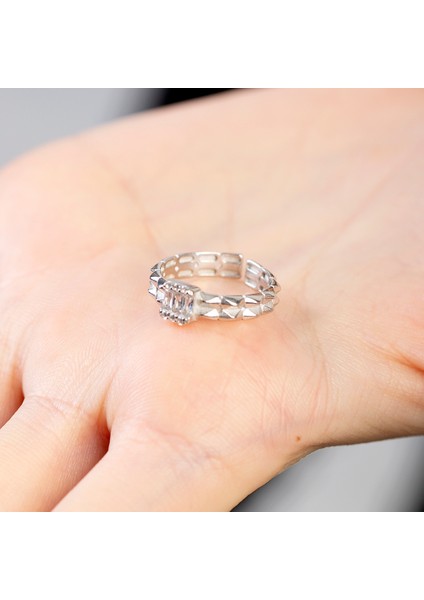 Beyaz Zirkon Taşlı Çark Tasarım Silver Renk Free Size 925 Ayar Gümüş Kadın Yüzük modelleri