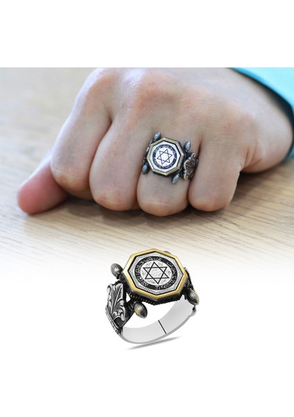 Otantik Tasarım Siyah Zirkon Taşlımühr-I Süleyman Işlemeli 925 Ayar Gümüş Erkek Yüzük fiyatları
