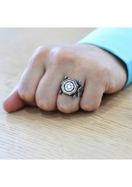 Otantik Tasarım Siyah Zirkon Taşlımühr-I Süleyman Işlemeli 925 Ayar Gümüş Erkek Yüzük modelleri