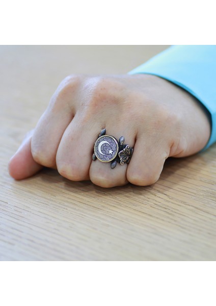 Otantik Tasarım Ayyıldız Motifli 925 Ayar Gümüş Erkek Yüzük modelleri