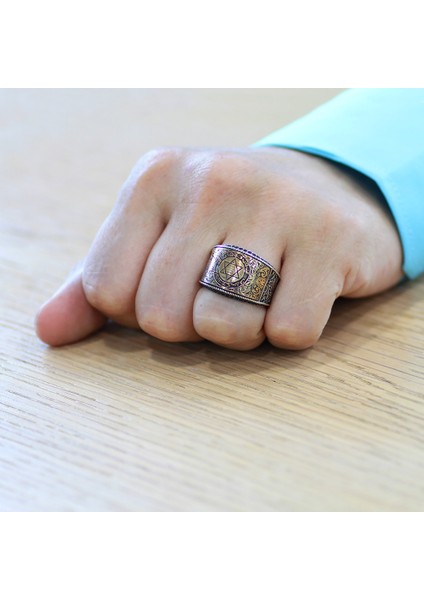 Siyah Zirkon Taşlı Mühr-I Süleyman Işlemeli 925 Ayar Gümüş Erkek Yüzük modelleri