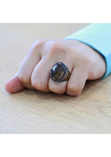 Oval Tasarım Hayat Ağacı Desenli Faset Zultanit Taşlı 925 Ayar Gümüş Erkek Yüzük modelleri