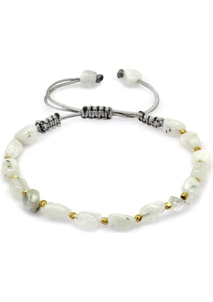 Makrome Örgülü Naturel Kesim Ay Taşı Doğaltaş Kadın Bileklik