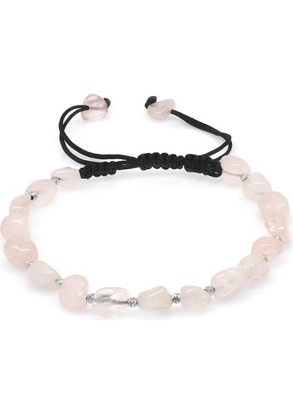 Makrome Örgülü Naturel Kesim Pembe Kuvars Doğaltaş Erkek Bileklik