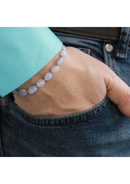 Makrome Örgülü Naturel Kesim Kalsedon Doğaltaş Erkek Bileklik modelleri