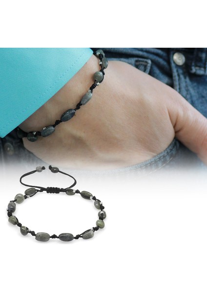 Makrome Örgülü Naturel Kesim Dorika Top Detaylı Labradorit Doğaltaş Erkek Bileklik fiyatları