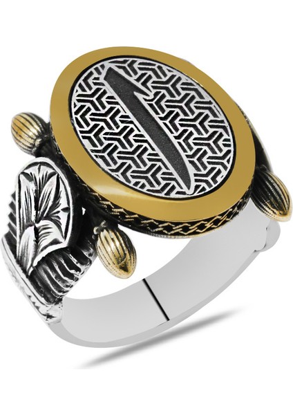 Oval Otantik Tasarım Elif Motifli 925 Ayar Gümüş Erkek Yüzük