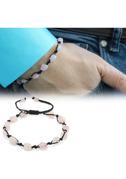 Makrome Örgülü Naturel Kesim Dorika Top Detaylı Pembe Kuvars Doğaltaş Erkek Bileklik fiyatları