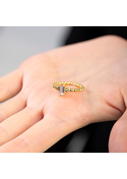 Popcorn Tasarım Gold Renk Free Size 925 Ayar Gümüş Tria Kadın Yüzük modelleri