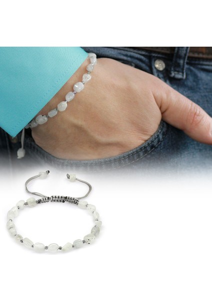 Makrome Örgülü Naturel Kesim Ay Taşı Doğaltaş Erkek Bileklik fiyatları