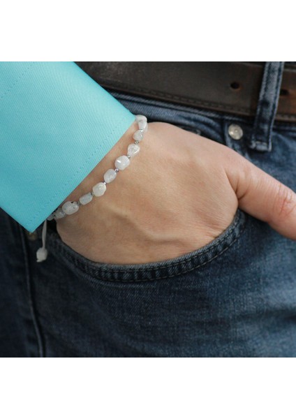 Makrome Örgülü Naturel Kesim Ay Taşı Doğaltaş Erkek Bileklik modelleri