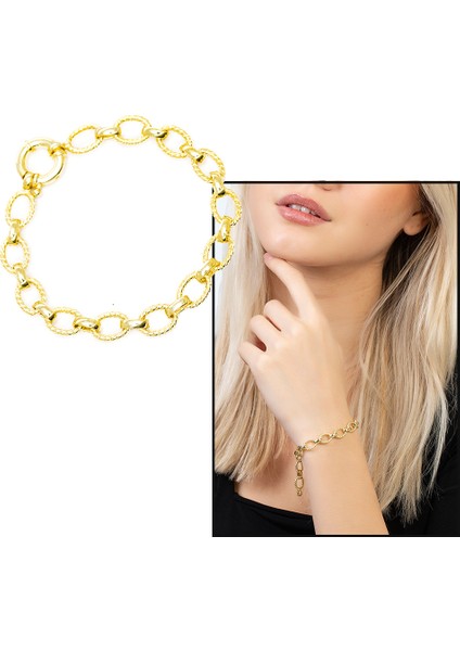 Gold Renk Halloy Model 925 Ayar Gümüş Kadın Bileklik fiyatları