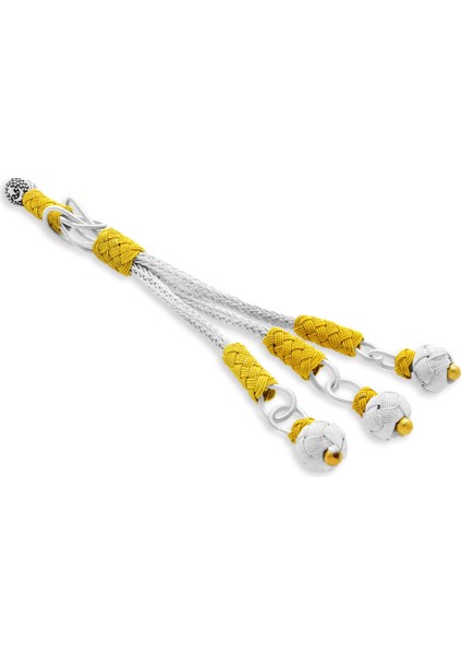 Beyaz-Sarı Renk Bakır Kaplama Üçlü Top Kazaz Püskül