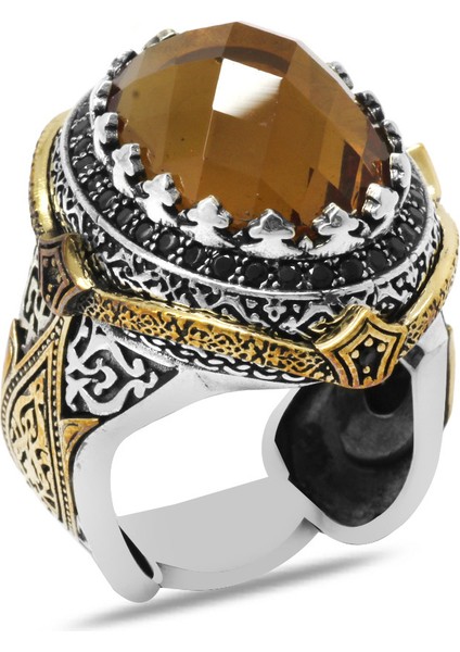 Faset Kesim Zultanit Taşlı Ayyıldız Desenli 925 Ayar Gümüş Erkek Yüzük fiyatları