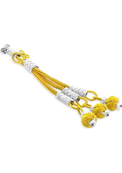 Sarı-Beyaz Renk Bakır Kaplama Üçlü Top Kazaz Püskül