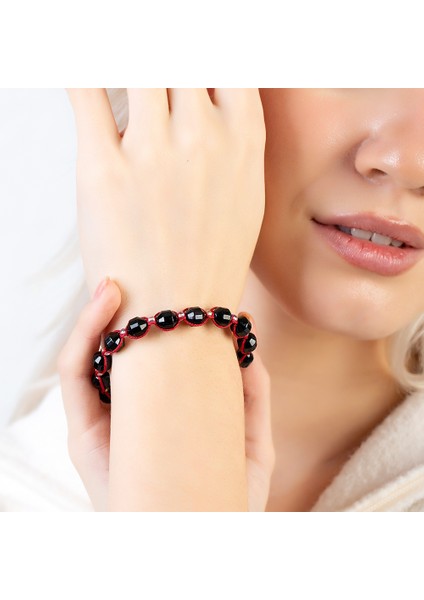 Makrome Örgülü Faset Kesim Oniks Doğaltaş Kadın Bileklik modelleri