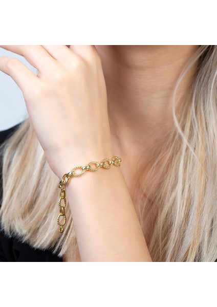 Gold Renk Halloy Model 925 Ayar Gümüş Kadın Bileklik fırsatları