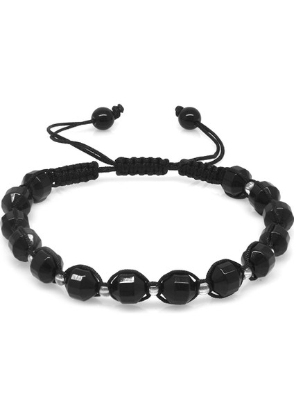 Makrome Örgülü Faset Kesim Oniks Doğaltaş Erkek Bileklik