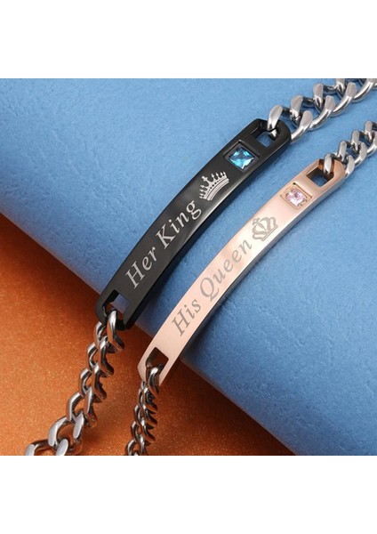 Kaplama Rose/black Plaka Üzeri Ingilizceonun Kralı - Onun Kraliçesi Yazılı 2li Bileklik Seti fırsatları