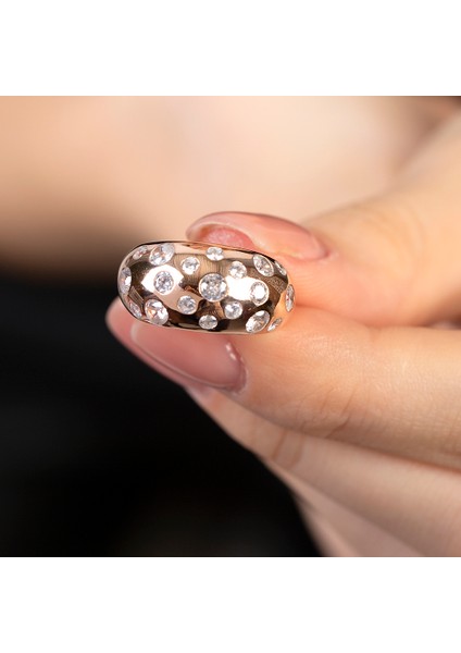 Gökyüzü - Gezegenler Tasarım Rose Renk Free Size 925 Ayar Gümüş Kadın Yüzük fiyatları