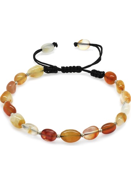 Makrome Örgülü Naturel Kesim Akik Doğaltaş Erkek Bileklik