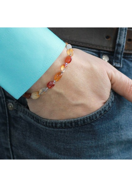 Makrome Örgülü Naturel Kesim Akik Doğaltaş Erkek Bileklik modelleri