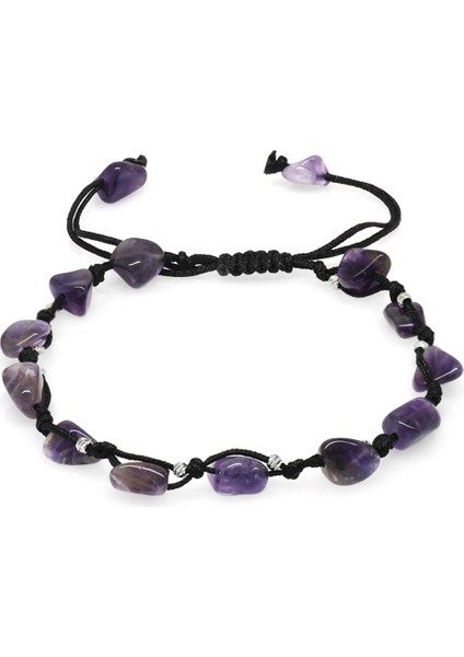 Makrome Örgülü Naturel Kesim Dorika Top Detaylı Ametist Doğaltaş Erkek Bileklik