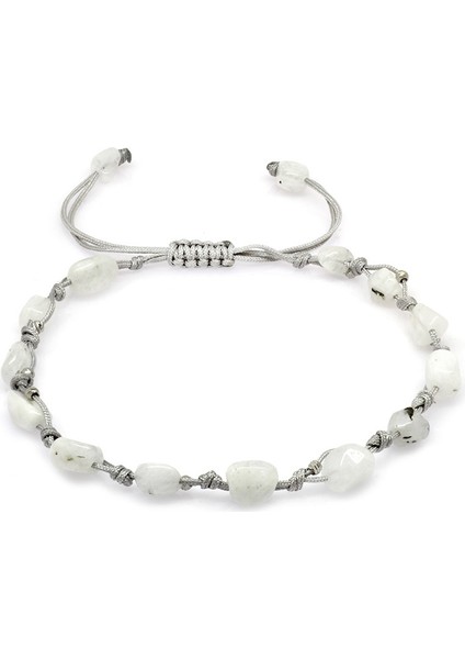 Makrome Örgülü Naturel Kesim Dorika Top Detaylı Ay Taşı Doğaltaş Erkek Bileklik