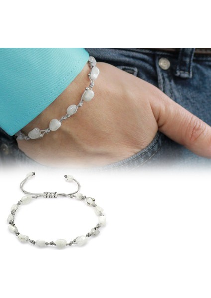 Makrome Örgülü Naturel Kesim Dorika Top Detaylı Ay Taşı Doğaltaş Erkek Bileklik fiyatları