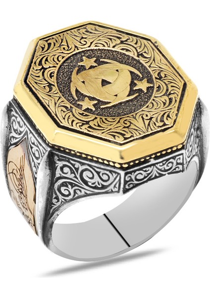 Tuğra Detaylı Teşkîlat-I Mahsûsa Motifli 925 Ayar Gümüş Erkek Yüzük