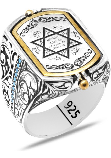 Çift Taraflı Ayyıldız&mühr-I Süleyman Işlemeli 925 Ayar Gümüş Erkek Yüzük