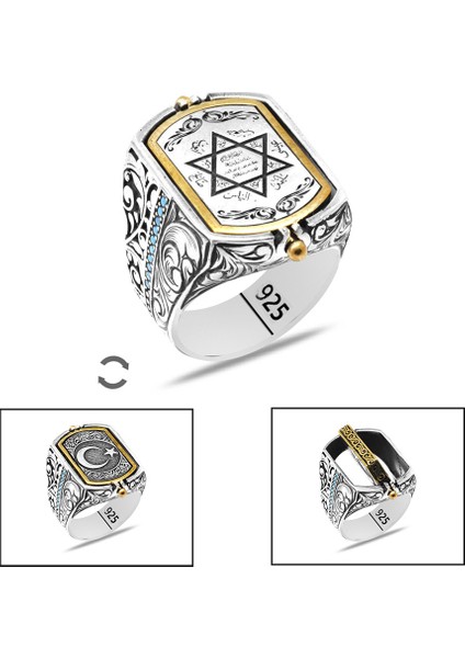 Çift Taraflı Ayyıldız&mühr-I Süleyman Işlemeli 925 Ayar Gümüş Erkek Yüzük fiyatları