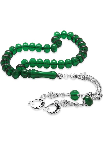 Kararmaz Metal Ayyıldız Püsküllü Tekerlek Kesim Zümrüt Yeşil Ateş Kehribar Tesbih