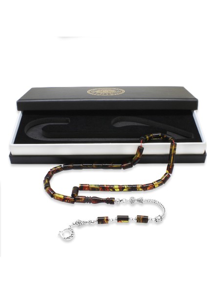 Kararmaz Metal Püsküllü Kesme Kesim Bala-Siyah Ateş Kehribar Tesbih fiyatları