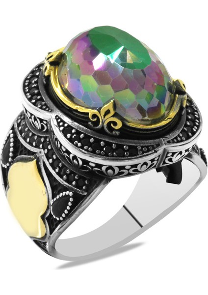 Faset Mistik Topaz Taşlı Oval Tasarım Kişiye Özel Isim/harf Yazılı 925 Ayar Gümüş Erkek Yüzük modelleri