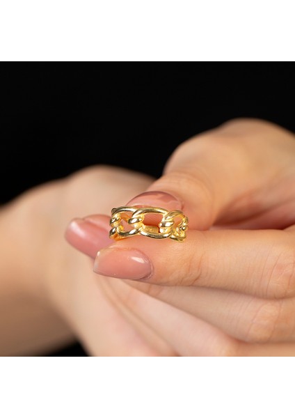 Zincir Tasarım Gold Renk 925 Ayar Gümüş Kadın Yüzük fiyatları
