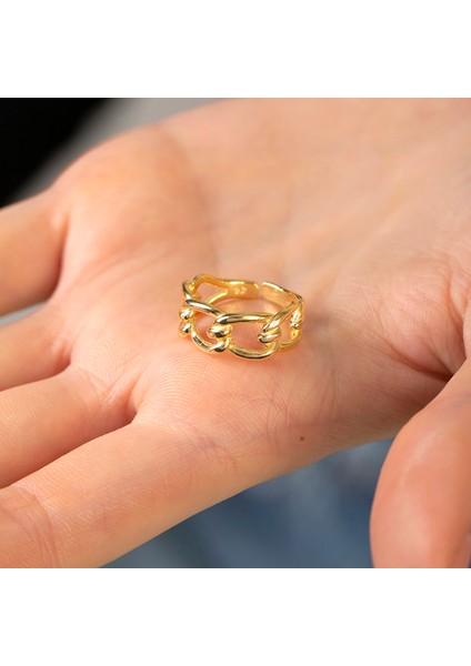 Zincir Tasarım Gold Renk 925 Ayar Gümüş Kadın Yüzük modelleri