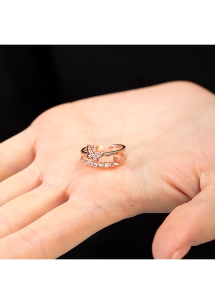 Beyaz Zirkon Taşlı Kelebek Detaylı Silver Renk Free Size 925 Ayar Gümüş Kadın Yüzük fırsatları