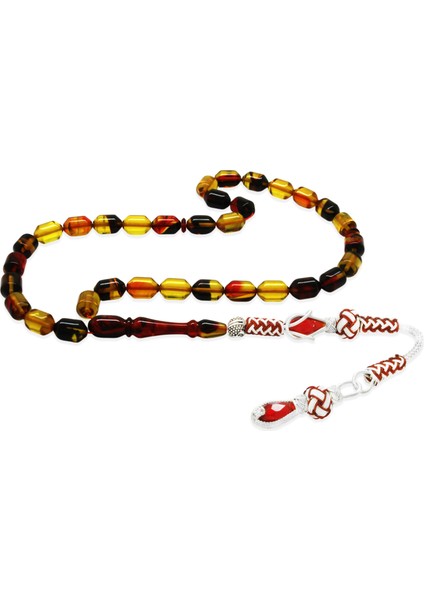 Bakır Kazaz Püsküllü Uçlu Kapsül Kesim Bala-Siyah Ateş Kehribar Tesbih