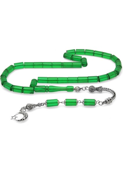 Kararmaz Metal Püsküllü Kesme Kesim Yeşil Ateş Kehribar Tesbih