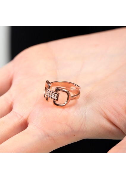 Zirkon Taşlı Belt Tasarım Rose Renk 925 Ayar Gümüş Kadın Yüzük fırsatları