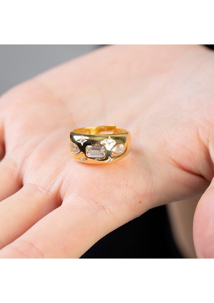 Su Damlası - Yıldız Süslemeli Silver Renk Free Size 925 Ayar Gümüş Kadın Yüzük fırsatları