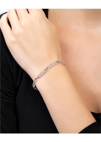 Beyaz Zirkon Taşlı Trend Tasarım Silver Renk 925 Ayar Gümüş Kadın Bileklik fırsatları