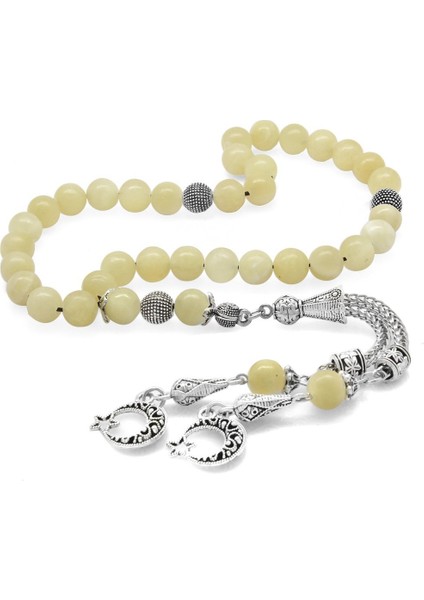 Kararmaz Metal Ayyıldız Püsküllü Küre Kesim Kalsit Doğaltaş Tesbih modelleri