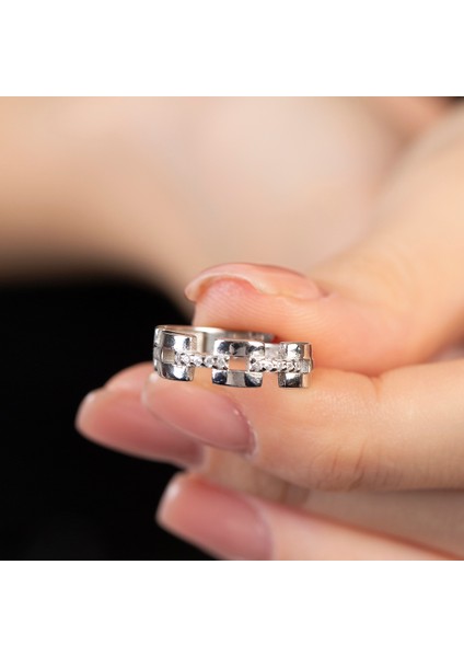 Zirkon Taşlı Kare Zincir Tasarım Silver Renk 925 Ayar Gümüş Kadın Yüzük fırsatları
