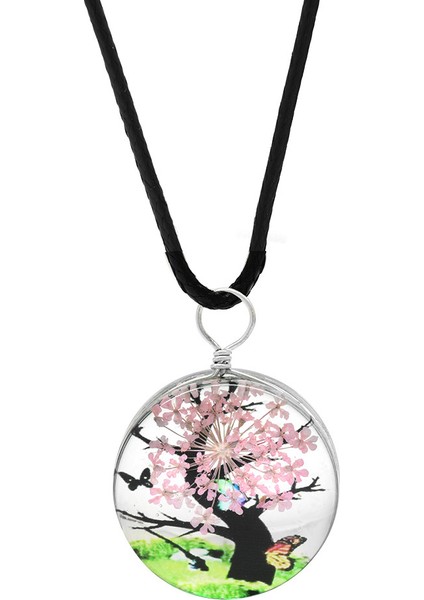 Oval Tasarım Pembe Çiçekli Doğa Temalı El Yapımı Natural Reçine Kolye fiyatları