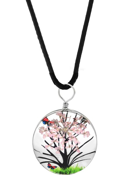 Oval Tasarım Pembe Çiçekli Doğa Temalı El Yapımı Natural Reçine Kolye modelleri