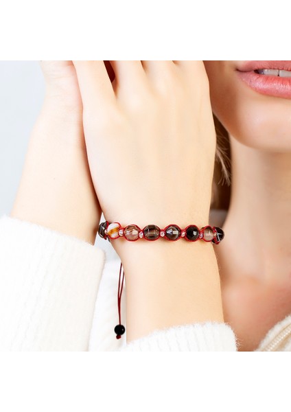 Makrome Örgülü Faset Kesim Madagaskar Akik Doğaltaş Kadın Bileklik fırsatları