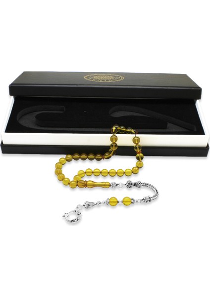 Kararmaz Metal Ayyıldız Püsküllü Küre Kesim Sarı Ateş Kehribar Tesbih fiyatları